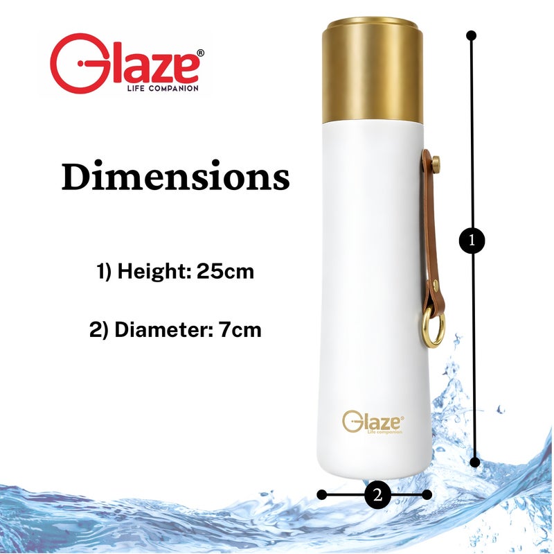 جليز زجاجة ماء مصنوعة من الفولاذ المقاوم للصدأ 304، معزولة بتفريغ الهواء، مانعة للتسرب، سعة 500 مل، لون أبيض - Image 5